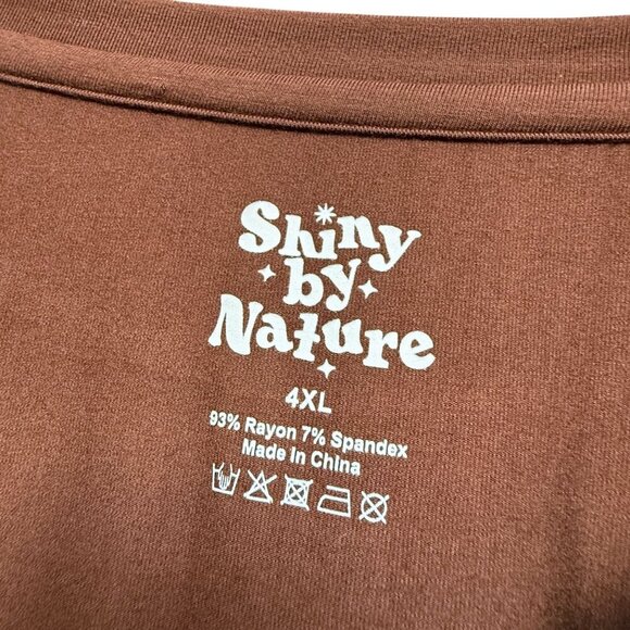 Shiny by Nature Long Sleeve Tee 4XL /3X Chocolate Brown Rayon Blend Plus Size - Picture 3 of 8